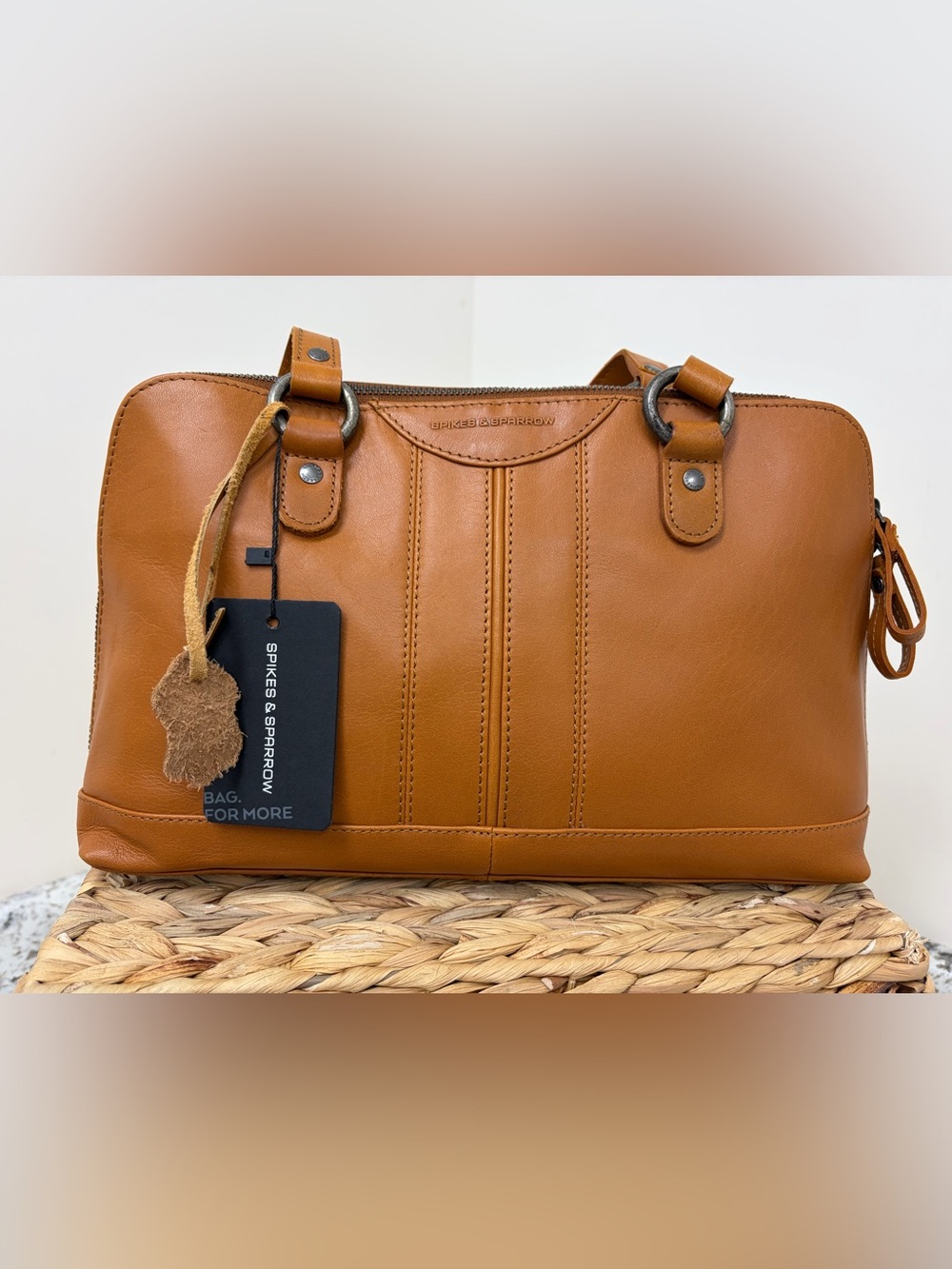 Spikes & Sparrow Tan Leather Structured Shoulder Bag